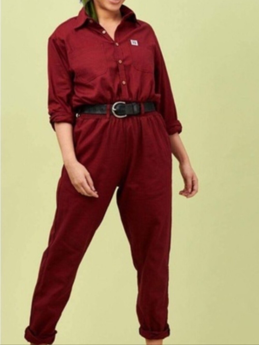 Lucy & Yak Eddie Boilersuit In Maroon Organic Cotton Twill